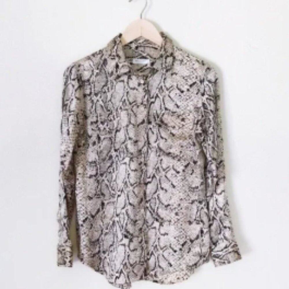 Equipment Snakeskin Print Silk Button Down Blouse